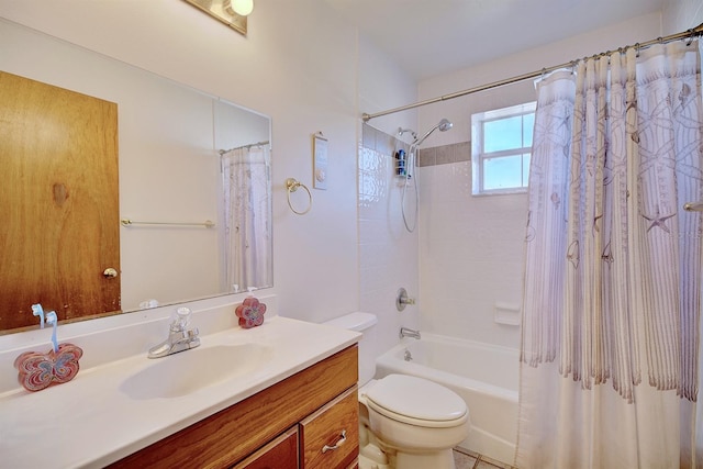 full bathroom featuring vanity, toilet, and shower / bath combo with shower curtain