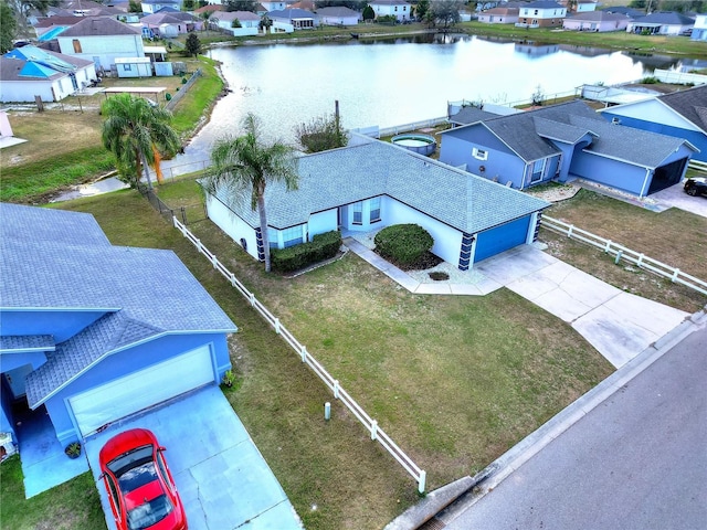 aerial view with a water view