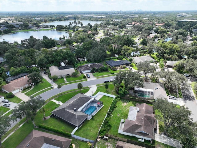 aerial view with a water view