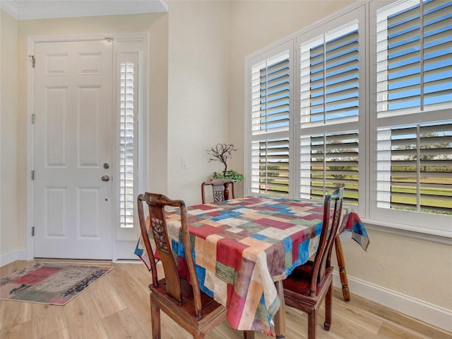 dining area with light hardwood / wood-style flooring