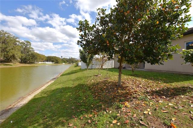 view of yard with a water view