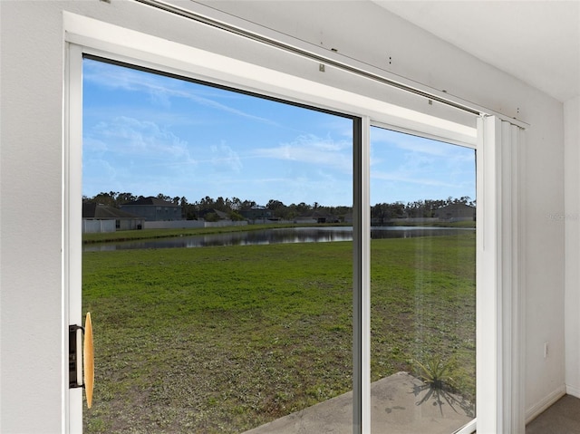 entryway with a water view