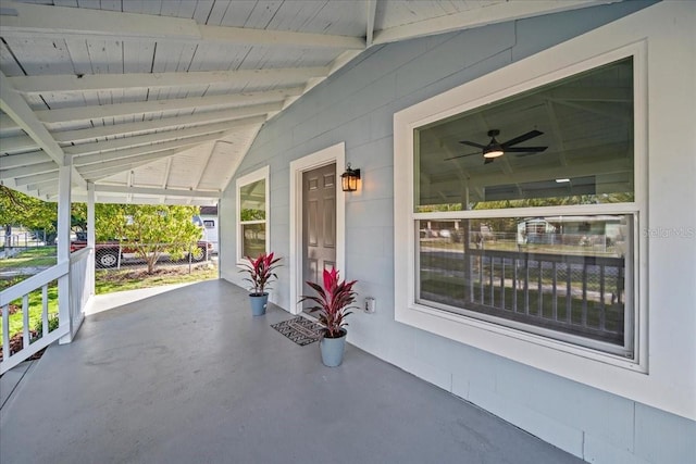 view of patio / terrace with ceiling fan and covered porch