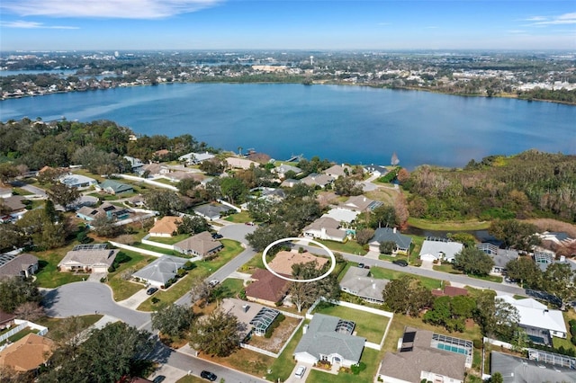 bird's eye view featuring a water view