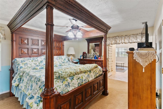 carpeted bedroom with a textured ceiling