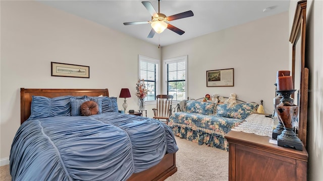 bedroom featuring carpet floors and ceiling fan