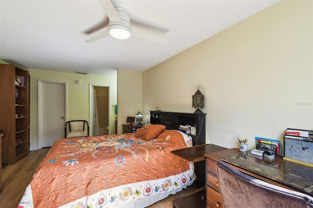 bedroom featuring ceiling fan and hardwood / wood-style floors