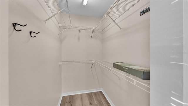 walk in closet with hardwood / wood-style flooring