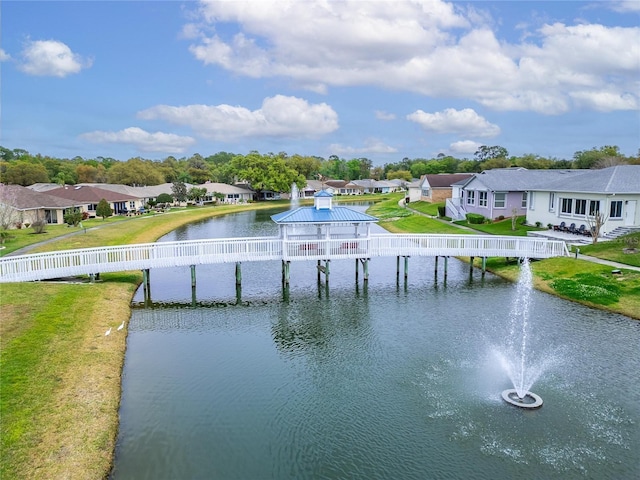 property view of water featuring a gazebo