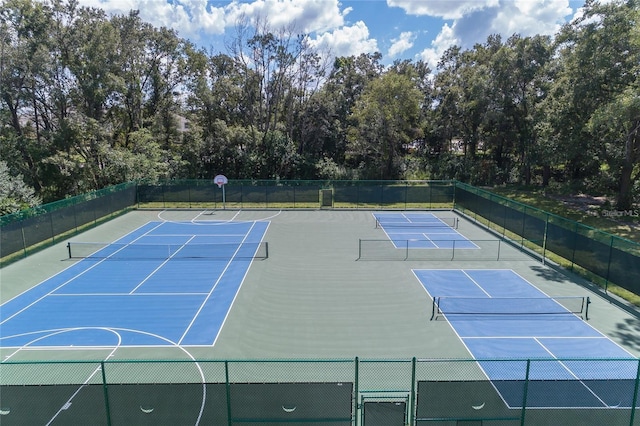 view of tennis court with basketball court