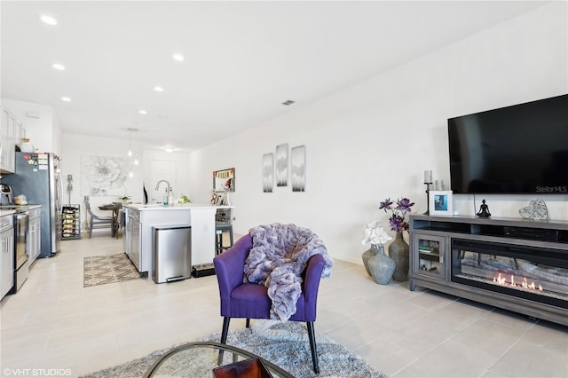 living room with sink