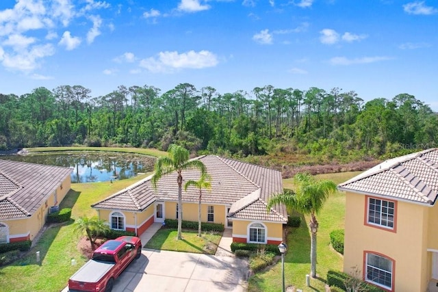 bird's eye view featuring a water view