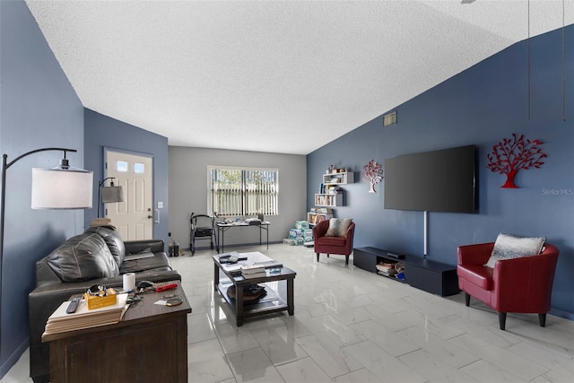 living room with a textured ceiling