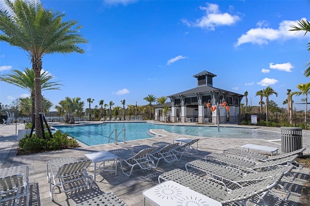 view of pool with a gazebo and a patio