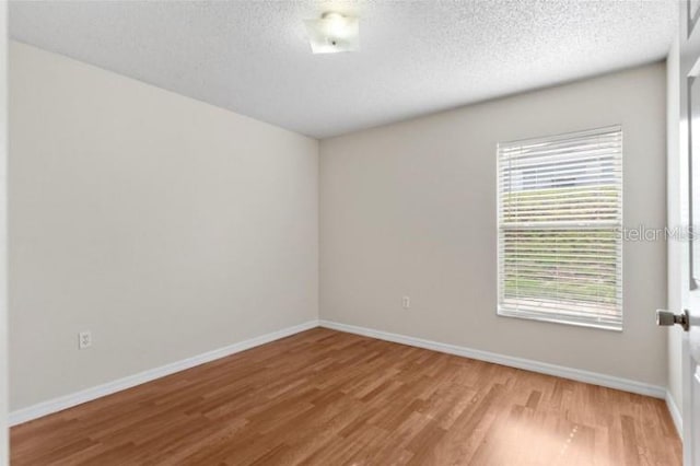 spare room with light hardwood / wood-style flooring and a textured ceiling