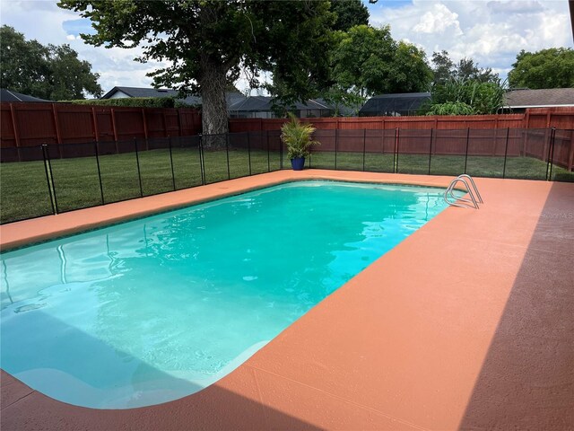 view of pool with a yard