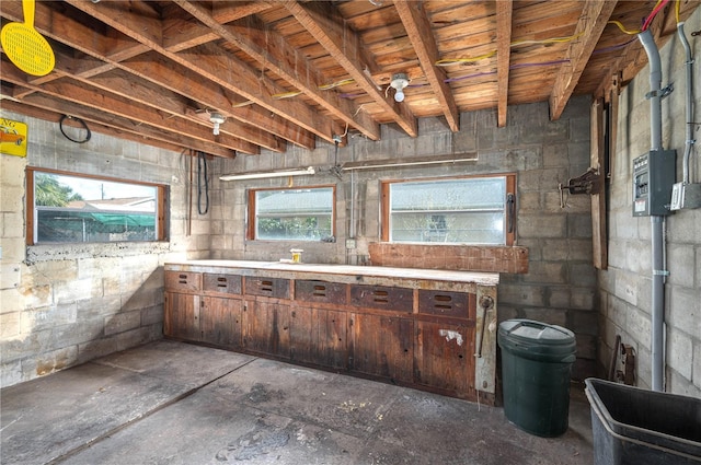 basement with concrete block wall