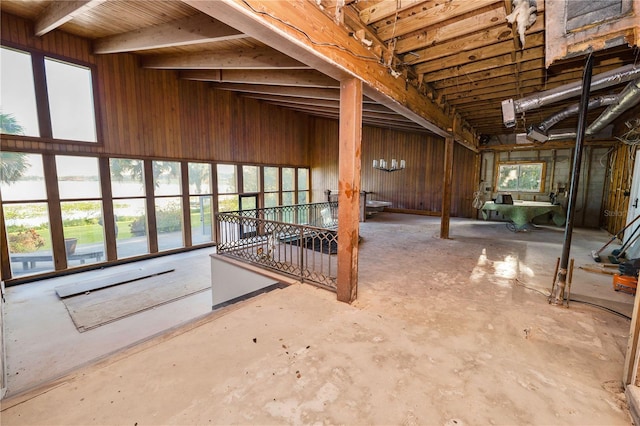 basement with wooden walls