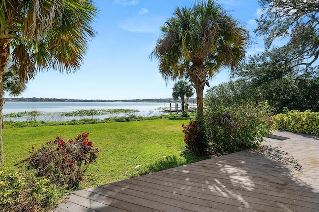 view of yard with a water view