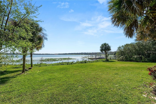 view of yard with a water view