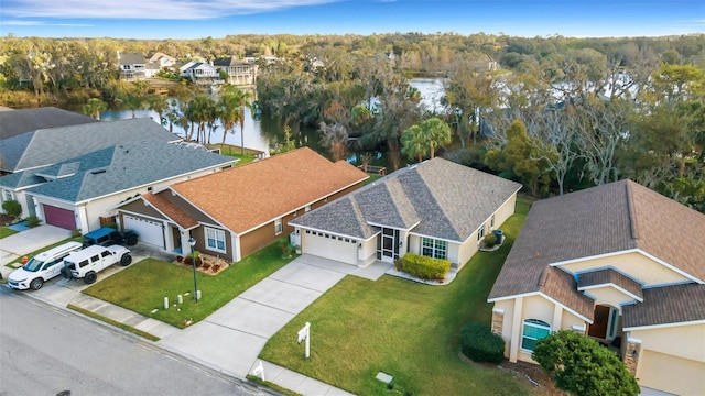 bird's eye view featuring a water view