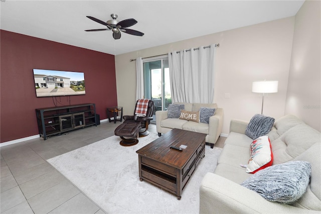 8680 Falling Blue Pl, Riverview, FL 33578 - tiled living room featuring baseboards and a ceiling fan