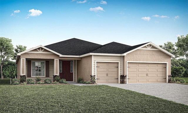 view of front of property featuring a garage and a front yard