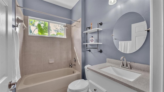 bathroom with toilet, shower / bath combo with shower curtain, and vanity