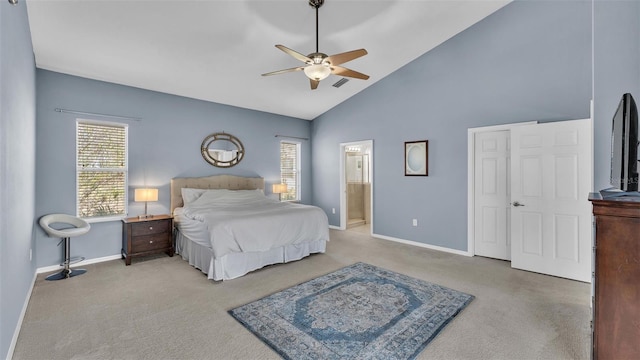 carpeted bedroom with multiple windows, baseboards, and visible vents