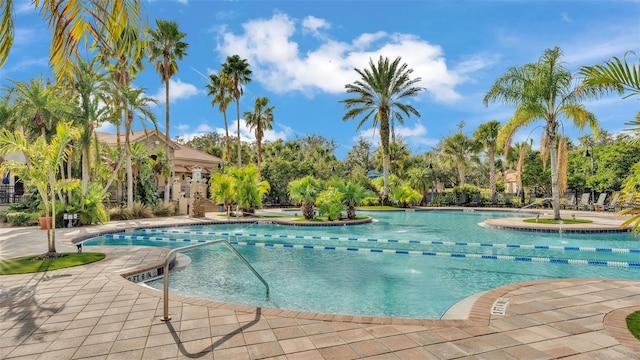 pool with a patio