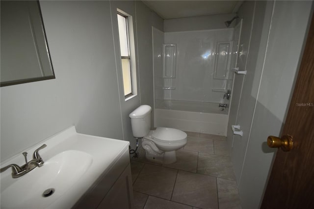 full bathroom with tile patterned flooring, vanity, toilet, and shower / bathtub combination