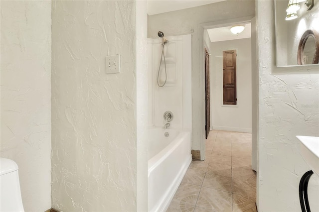 bathroom with shower / bath combination and tile patterned floors