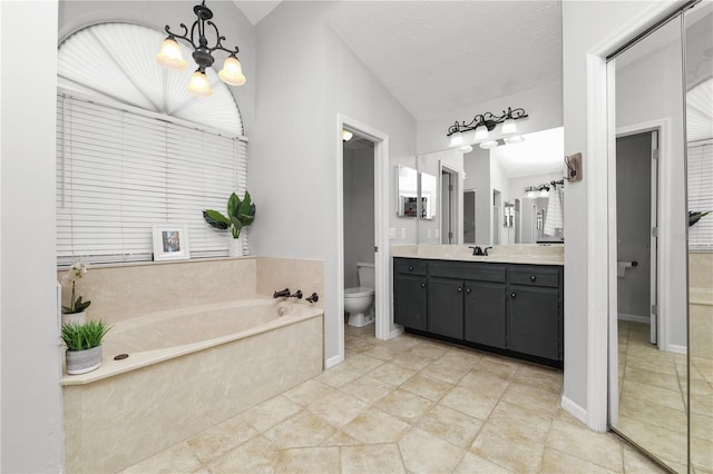 7410 Locksley Ln, Lakeland, FL 33809 - full bathroom with a garden tub, toilet, baseboards, a chandelier, and vanity