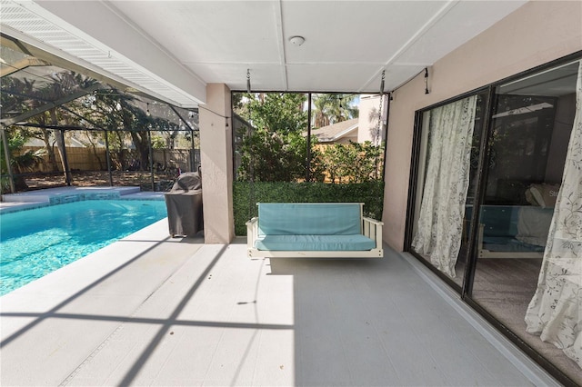 7410 Locksley Ln, Lakeland, FL 33809 - view of pool with a patio area, a fenced in pool, fence private yard, and a lanai
