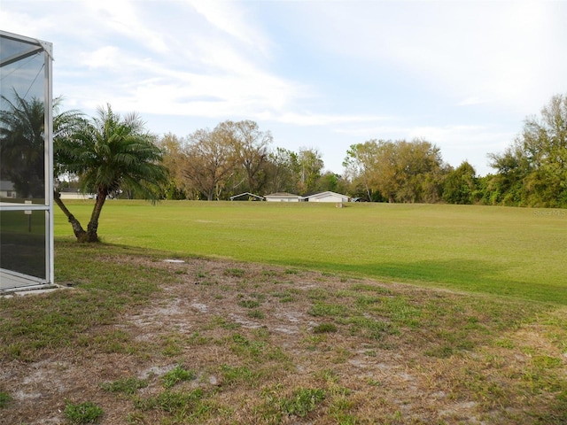 view of yard with a lanai