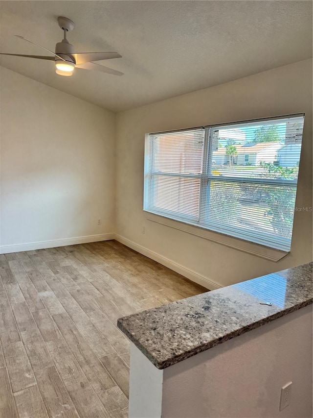 interior space with light wood-type flooring, a healthy amount of sunlight, a textured ceiling, and baseboards