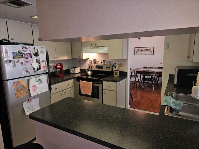 kitchen featuring stainless steel appliances, sink, and dark hardwood / wood-style flooring