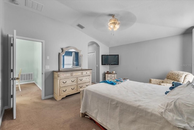 bedroom with light carpet, baseboards, and visible vents