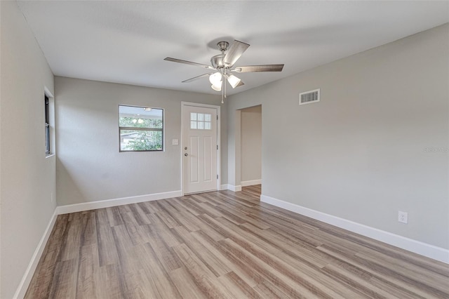 interior space featuring ceiling fan and light hardwood / wood-style floors