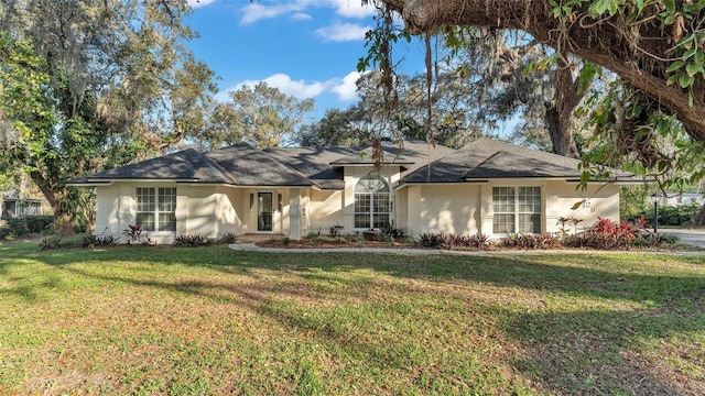 ranch-style house featuring a front lawn