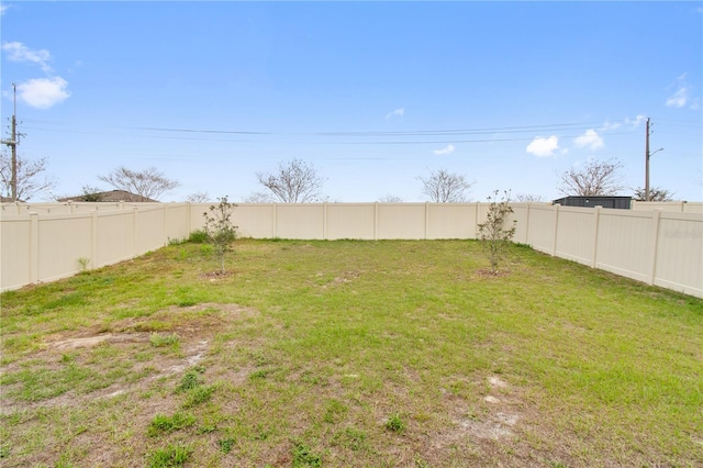 view of yard with a fenced backyard