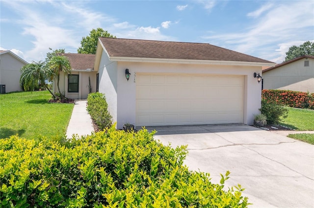 3976 Cypress Lndg W, Winter Haven, FL 33884 - ranch-style house with driveway, stucco siding, a front yard, and a garage