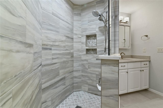 3976 Cypress Lndg W, Winter Haven, FL 33884 - full bath with tiled shower, vanity, and tile patterned floors