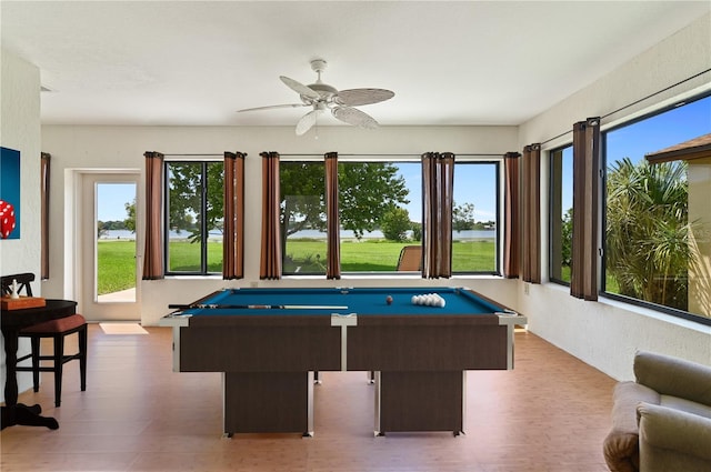 3976 Cypress Lndg W, Winter Haven, FL 33884 - rec room featuring pool table, ceiling fan, and wood finished floors