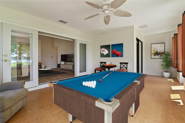 3976 Cypress Lndg W, Winter Haven, FL 33884 - rec room featuring light wood finished floors, billiards table, and ceiling fan