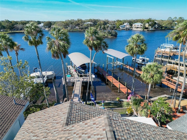 view of dock featuring a water view and boat lift