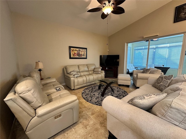 394 Nolane Ln, Polk City, FL 33868 - living room with a ceiling fan and lofted ceiling
