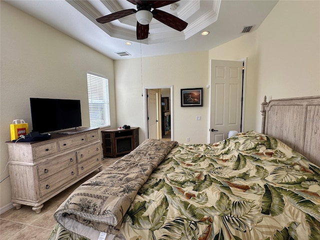 394 Nolane Ln, Polk City, FL 33868 - bedroom with recessed lighting, a raised ceiling, visible vents, and crown molding