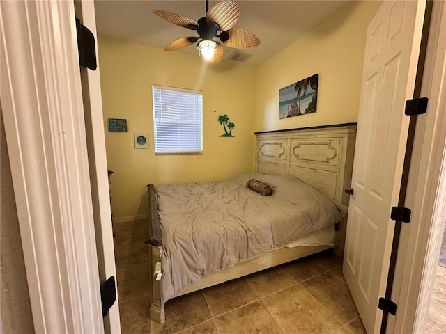 394 Nolane Ln, Polk City, FL 33868 - bedroom with a ceiling fan, visible vents, and light tile patterned floors