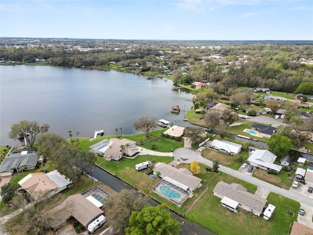 aerial view with a water view and a residential view